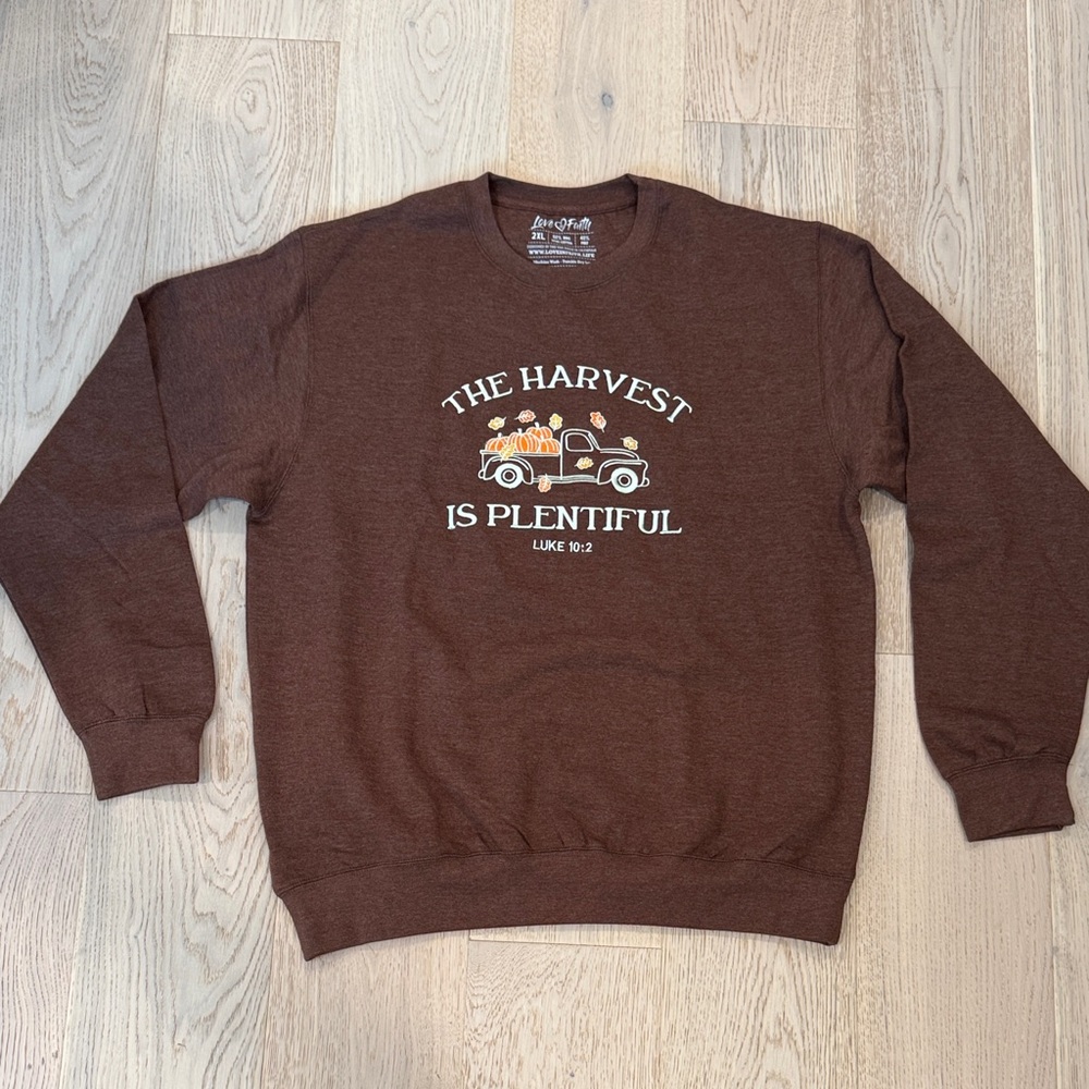 NWOT Love in Faith The Harvest is Plentiful Women’s 2XL Crew Neck Pull Over‎